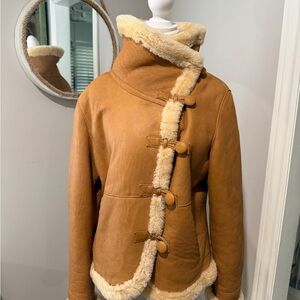 Cozy Tan Sherling and Leather Jacket